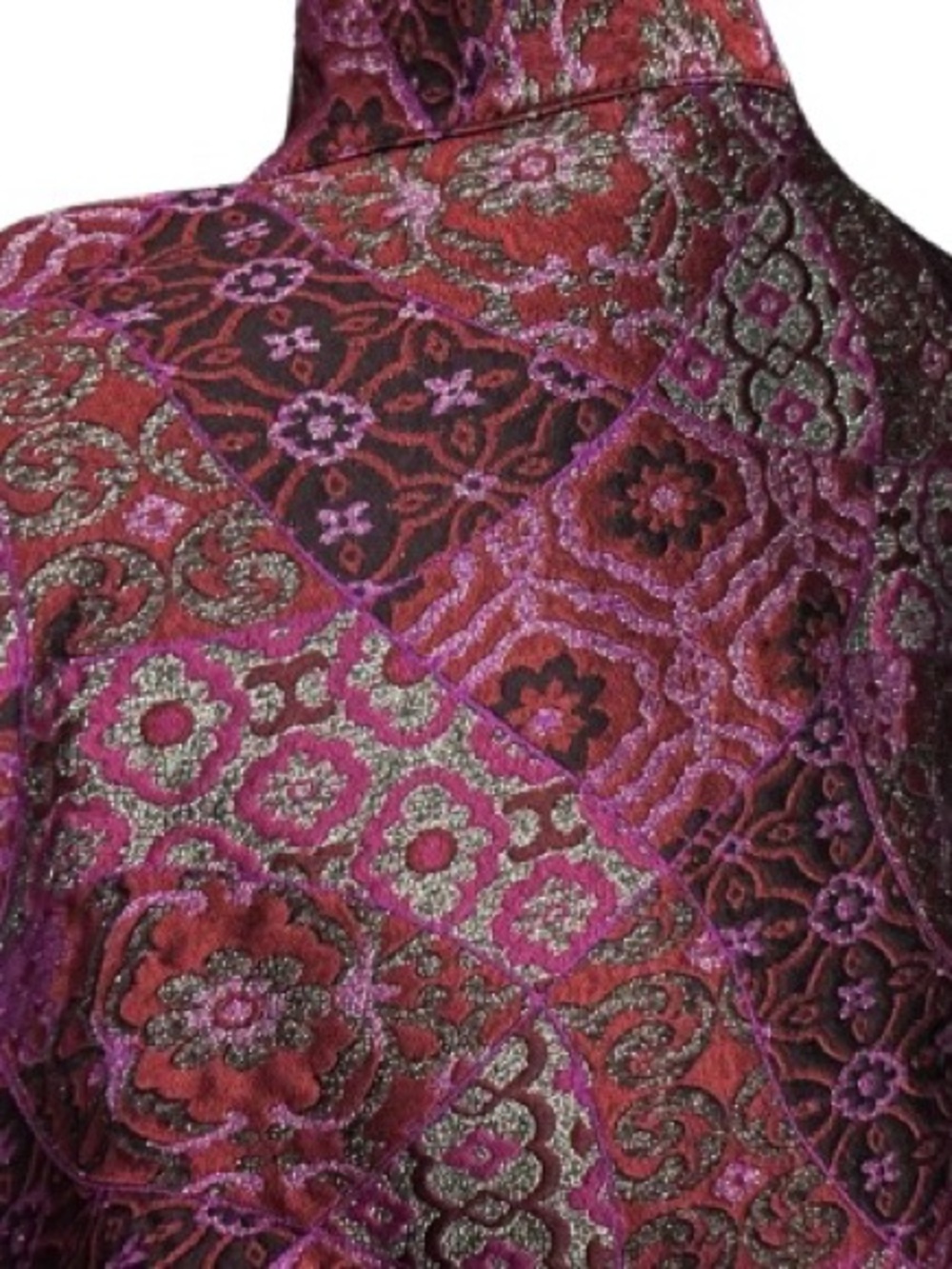 100% Silk CONNIE ROBERSON Jacket Tapestry Brocade Small Burgundy Designer - Picture 12 of 15